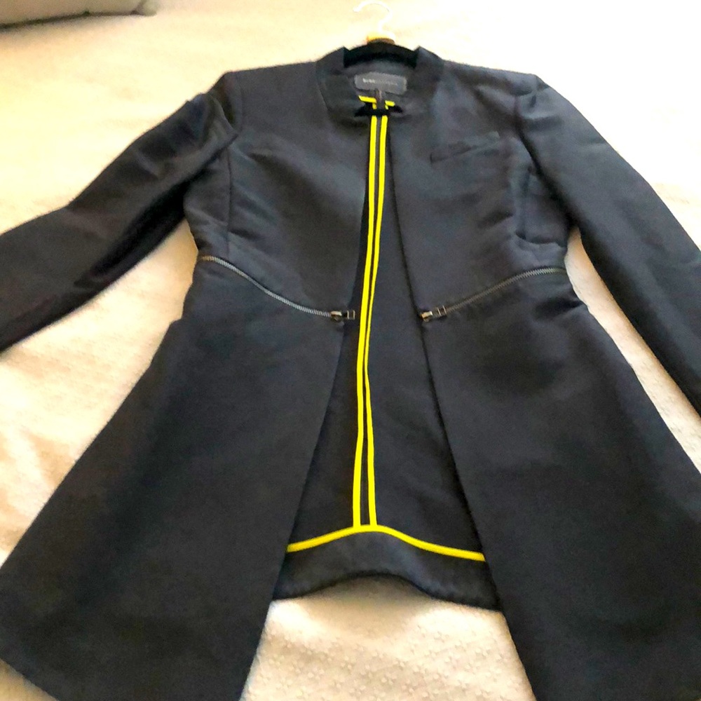 BCBG A-line satin open blazer black Sz M.